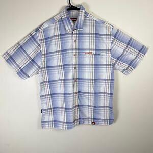 simms shortsleeve mens plaid button up fishing shirt size medium